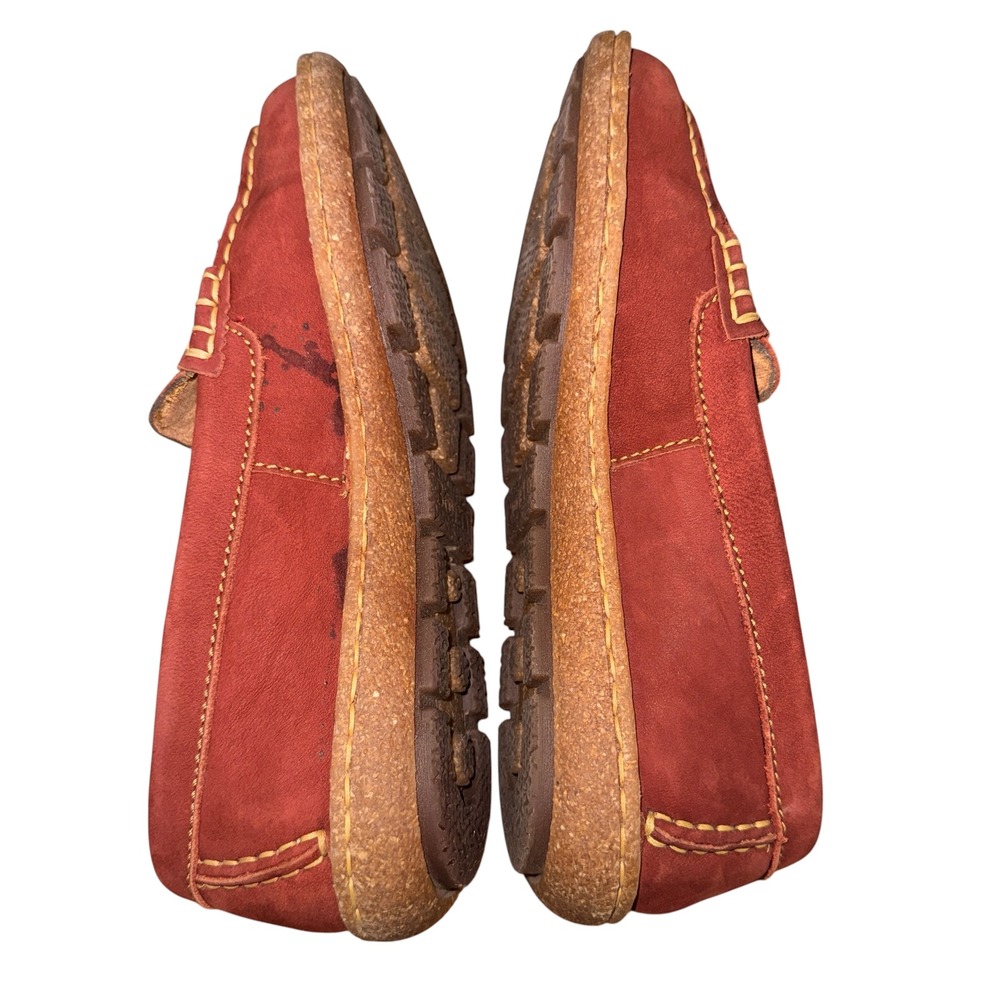 Born Penny Loafer Women 7.5 Pre-Owned Red Leather Contrast Stitching Shoes Boho - Picture 11 of 14